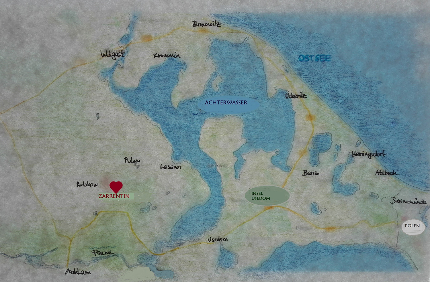 handgezeichnete Karte der Umgebung